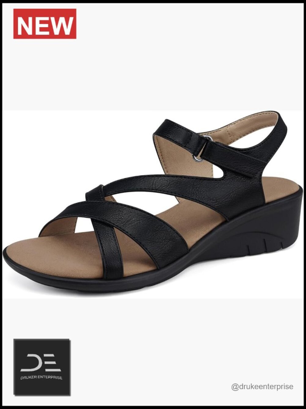 Wedge Sandals for Women, Low Heel Dressy Walking Shoes with PU Leather Straps